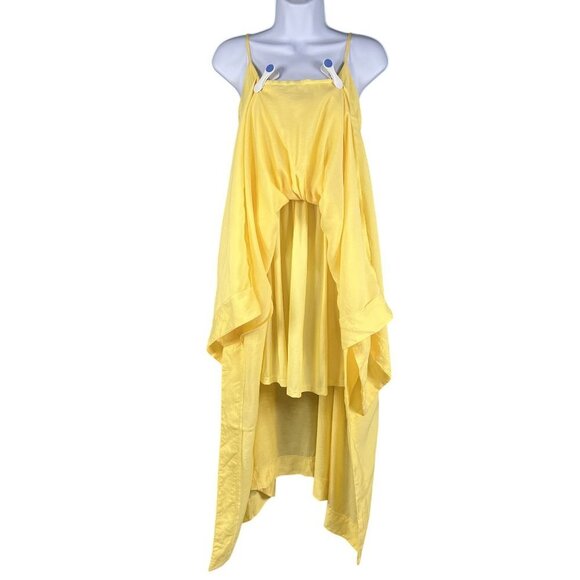 By The River NWT S Yellow Sleeveless Shirred Bodice Handkerchief Hem Maxi Dress - Picture 5 of 16
